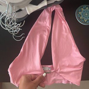 Adika pink stretchy halter top with silver angel decal on the front